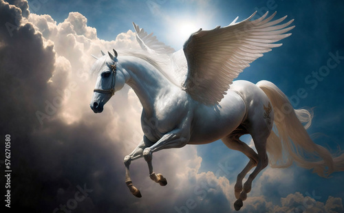 pegasus  a mythological animal  a horse with wings  gallops against the sky  generative ai