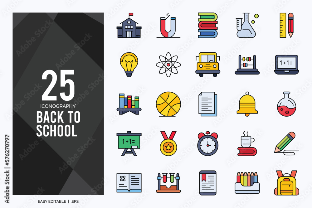 25 Back to school Lineal Color icon pack. vector illustration. 25 Back to school Lineal Color icon pack. vector illustration.