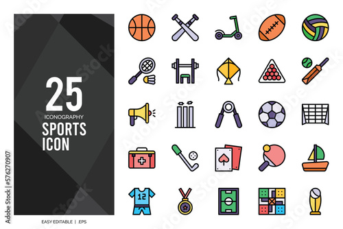 25 Sports Lineal Color icon pack. vector illustration.