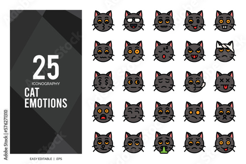 25 Cat Emotions Lineal Color icon pack. vector illustration.