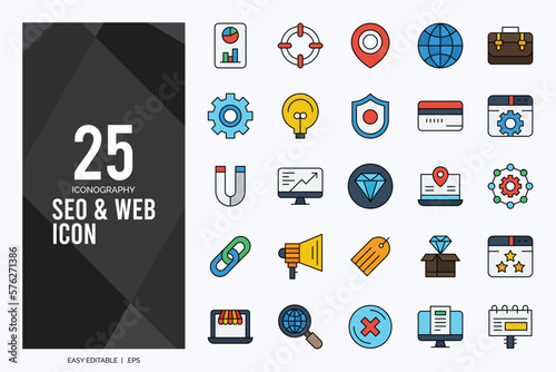 25 SEO & WEB Lineal Color icon pack. vector illustration.