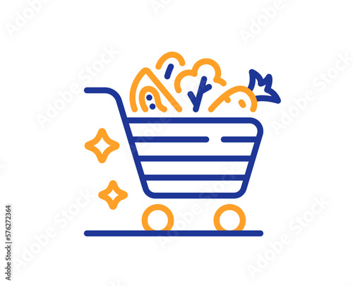 Vegetables cart line icon. Lettuce, carrot with tomato sign. Low calories food symbol. Colorful thin line outline concept. Linear style vegetables cart icon. Editable stroke. Vector