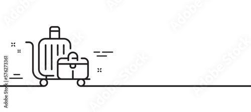 Baggage cart line icon. Travel luggage sign. Journey bag trolley symbol. Minimal line illustration background. Baggage cart line icon pattern banner. White web template concept. Vector
