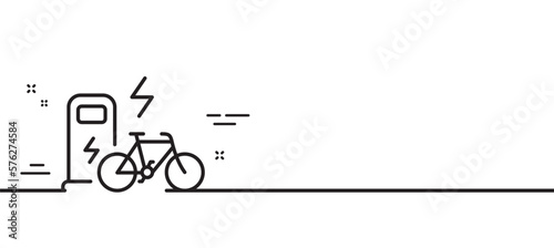 Electric bike line icon. Motorized bicycle transport sign. Charge ebike symbol. Minimal line illustration background. Electric bike line icon pattern banner. White web template concept. Vector