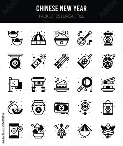 25 Chinese New Year  Lineal Fill icons Pack vector illustration.