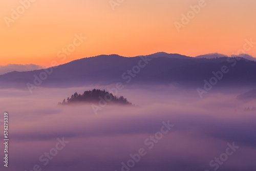 fog filling the mountain valley  Bieszczady