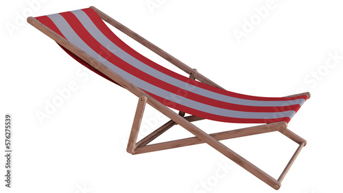 Beach Chair with Red and White Stripes on a transparent PNG background. Summer vacation, hotel, trip, sea, sunbathing, leisure and relaxation concept photo