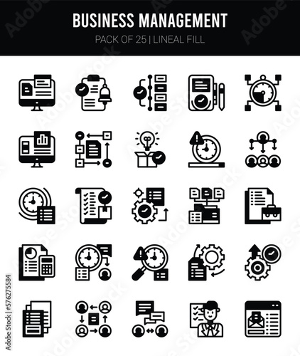 25 Business Management Lineal Fill icons Pack vector illustration.