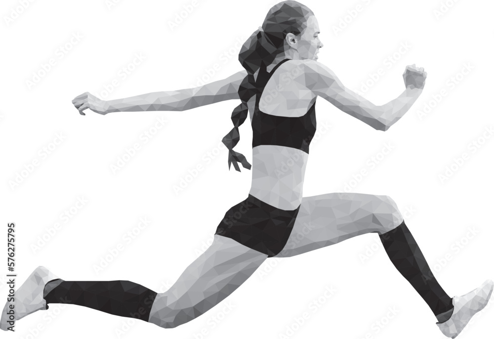 female athlete jumper triple jump black and white image low poly female athlete jumper triple jump black and white image low poly