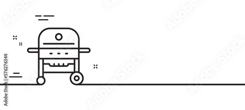 Gas grill line icon. Barbecue cooker for cooking food sign. Meat brazier symbol. Minimal line illustration background. Gas grill line icon pattern banner. White web template concept. Vector