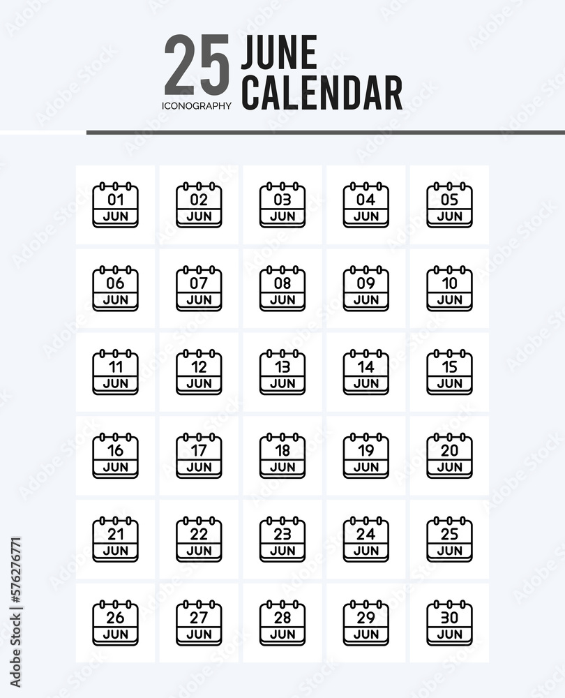 25 June Calendar Outline icons Pack vector illustration. 25 June Calendar Outline icons Pack vector illustration.