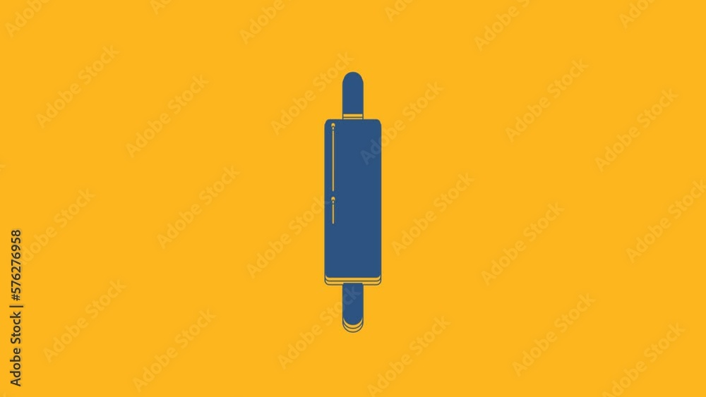 Blue Rolling pin icon isolated on orange background. 4K Video motion graphic animation