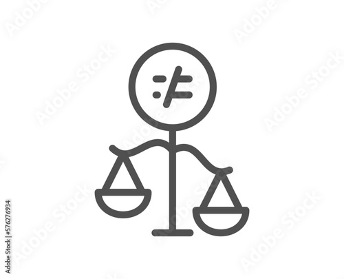 Discrimination line icon. Gender inequality scales sign. Equality balance symbol. Quality design element. Linear style discrimination icon. Editable stroke. Vector