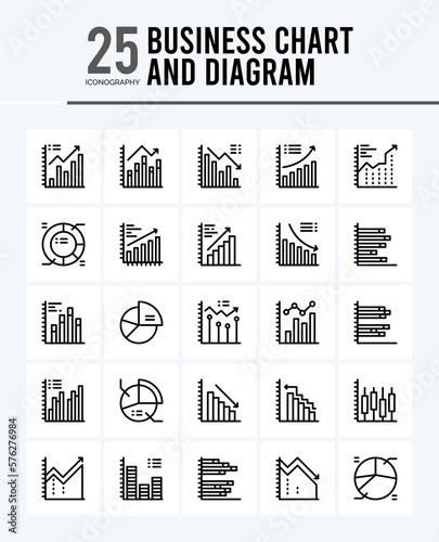 25 Business Chart and Diagram Outline icons Pack vector illustration.