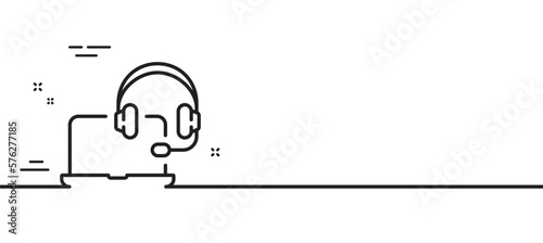 Consult line icon. Online consulting sign. Laptop with headset symbol. Minimal line illustration background. Consult line icon pattern banner. White web template concept. Vector