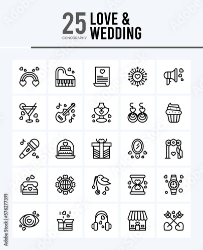 25 Love And Wedding Outline icons Pack vector illustration.