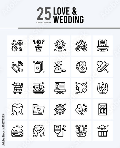 25 Love And Wedding Outline icons Pack vector illustration.