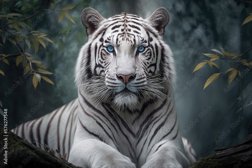 Naklejka premium White tiger looking at the camera
