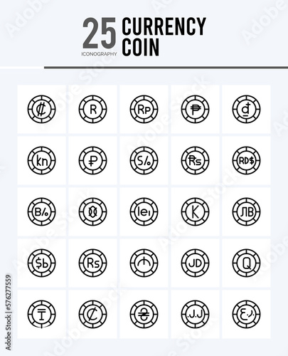 25 Currency Coin Outline icons Pack vector illustration.