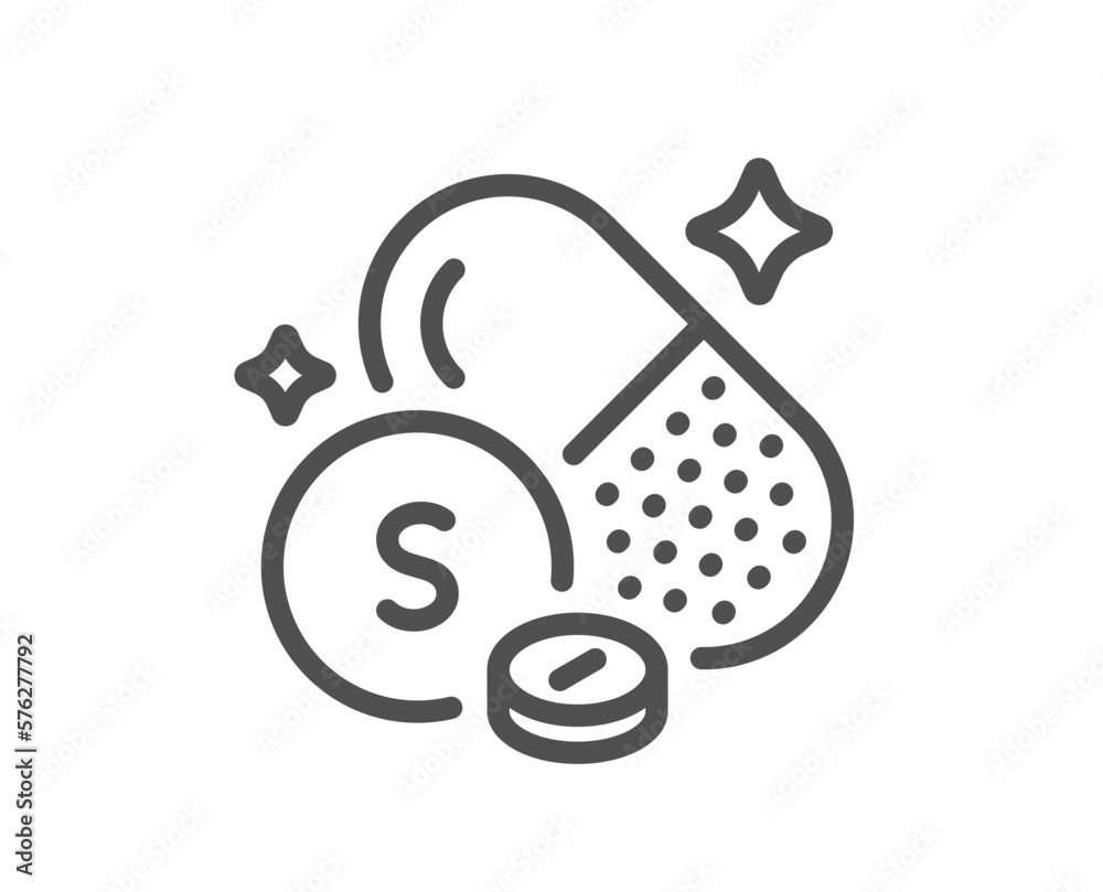 Sulfur mineral line icon. Chemical element S sign. Capsule or pill symbol. Quality design element. Linear style sulfur mineral icon. Editable stroke. Vector Sulfur mineral line icon. Chemical element S sign. Capsule or pill symbol. Quality design element. Linear style sulfur mineral icon. Editable stroke. Vector