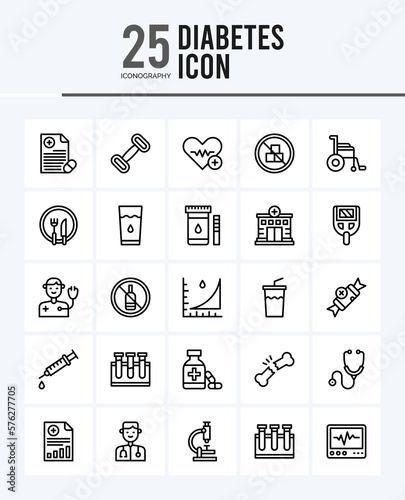 25 Diabetes Outline icons Pack vector illustration.