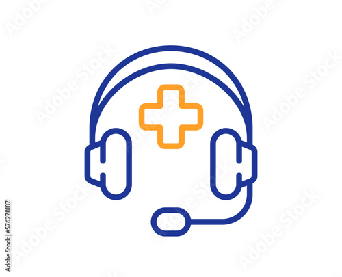 Medical support line icon. Emergency call sign. Medicine headset symbol. Colorful thin line outline concept. Linear style medical support icon. Editable stroke. Vector