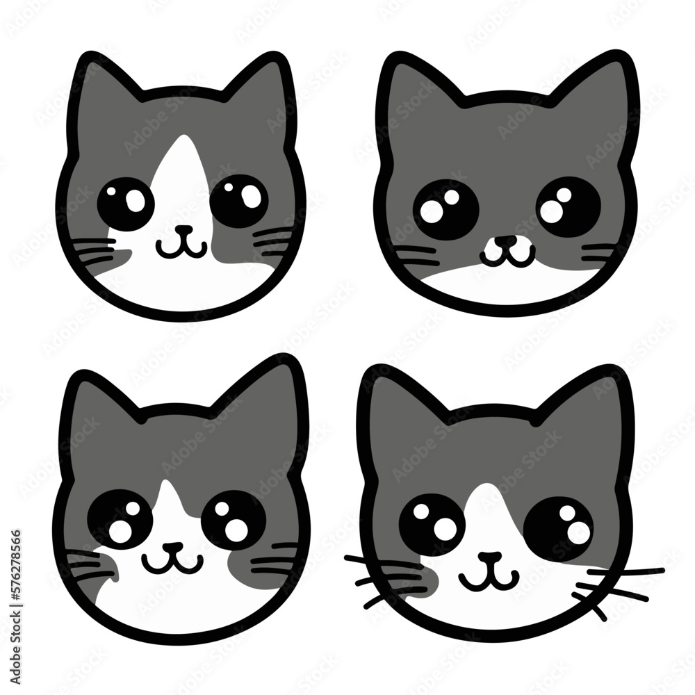 Cute kitten faces set. Collection of cat head shape icon. Vector cartoon illustration Cute kitten faces set. Collection of cat head shape icon. Vector cartoon illustration