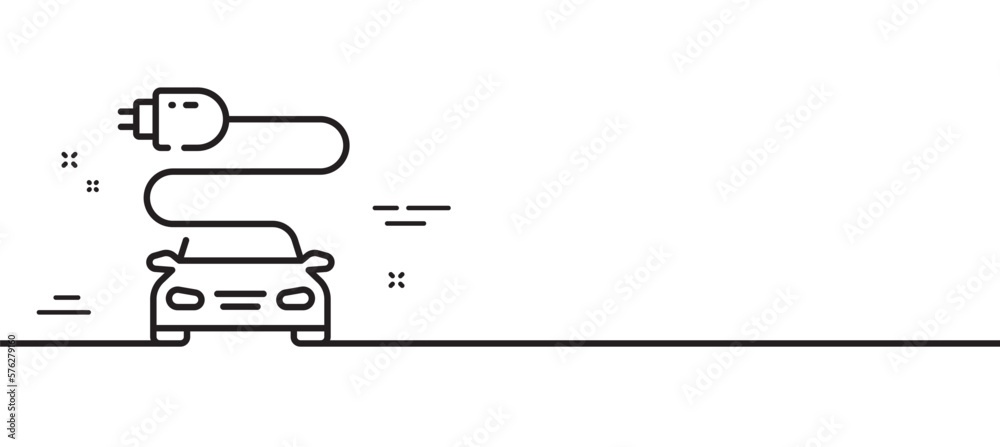 Car charge line icon. Vehicle charging plug sign. Electric power symbol. Minimal line illustration background. Car charge line icon pattern banner. White web template concept. Vector