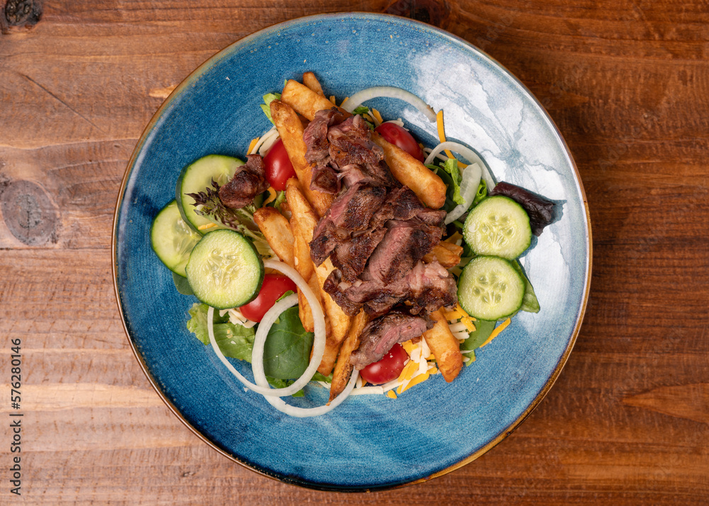 steak salad with french fries steak salad with french fries