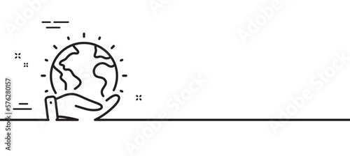 Save planet line icon. Earth environment sign. Green ecology symbol. Minimal line illustration background. Save planet line icon pattern banner. White web template concept. Vector