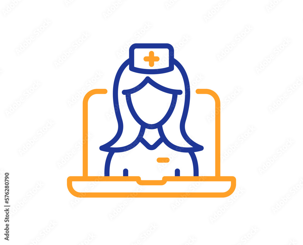 Obraz premium Telemedicine line icon. Online doctor sign. Medicine healthcare symbol. Colorful thin line outline concept. Linear style telemedicine icon. Editable stroke. Vector