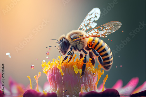 A bee that is sitting on a flower, Generative AI