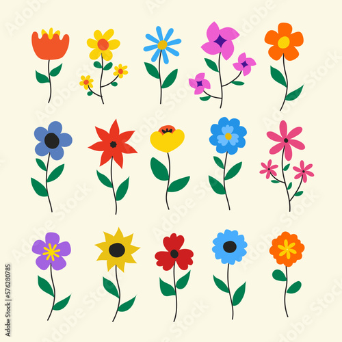 Flat vector spring flower collection