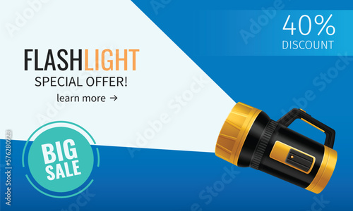 Big Sale Of Flashlights Realistic Banner