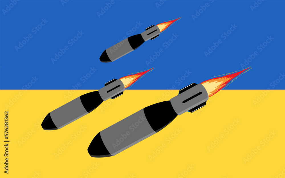 Map of Ukraine with missiles and Ukrainian flag background vector illustration Map of Ukraine with missiles and Ukrainian flag background vector illustration