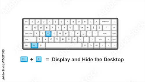 vector control win + D = Display and Hide the Desktop  - keyboard shortcuts  - windows with keyboard white and blue illustration and transparent background isolated Hotkeys