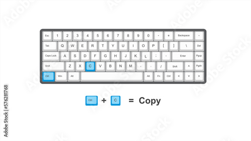 vector control CTRL + C = Copy - keyboard shortcuts  - windows with keyboard white and blue illustration and transparent background isolated Hotkeys photo