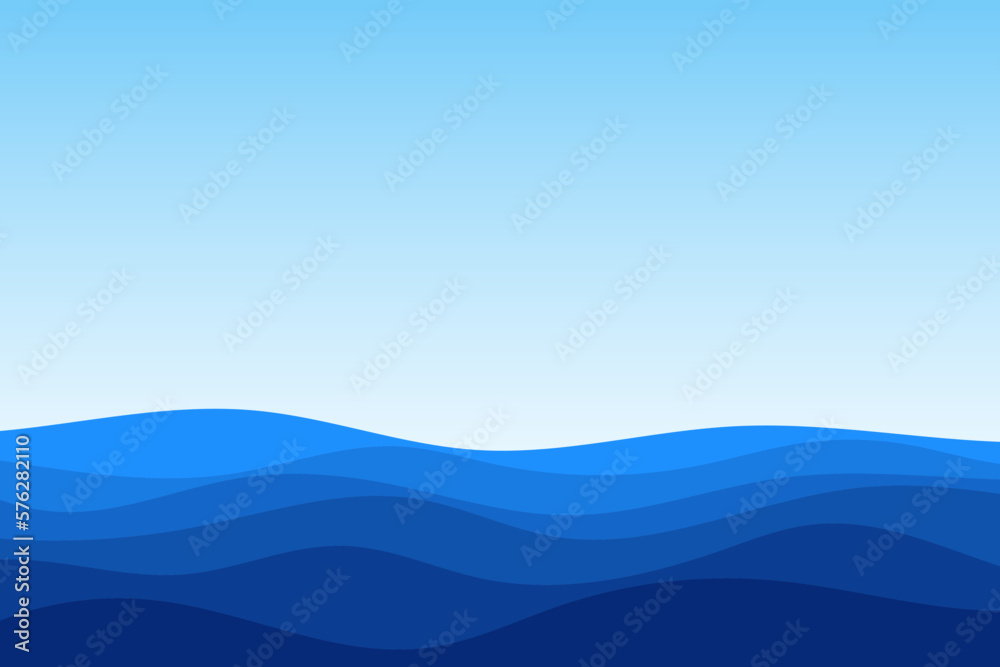 Blue sea waves flowing lines with soft horizon light background vector Blue sea waves flowing lines with soft horizon light background vector