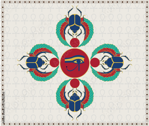 Egyptian ornament scarab with Ankh Pattern - Illustration Vector Background
