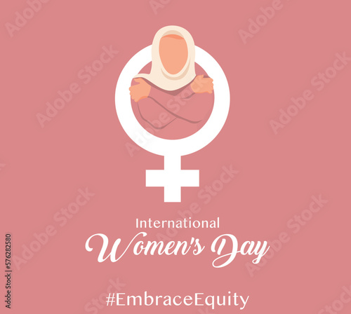 International Women's Day 2023, campaign theme: #EmbraceEquity. Women's Day vector illustration. Give equity a huge embrace