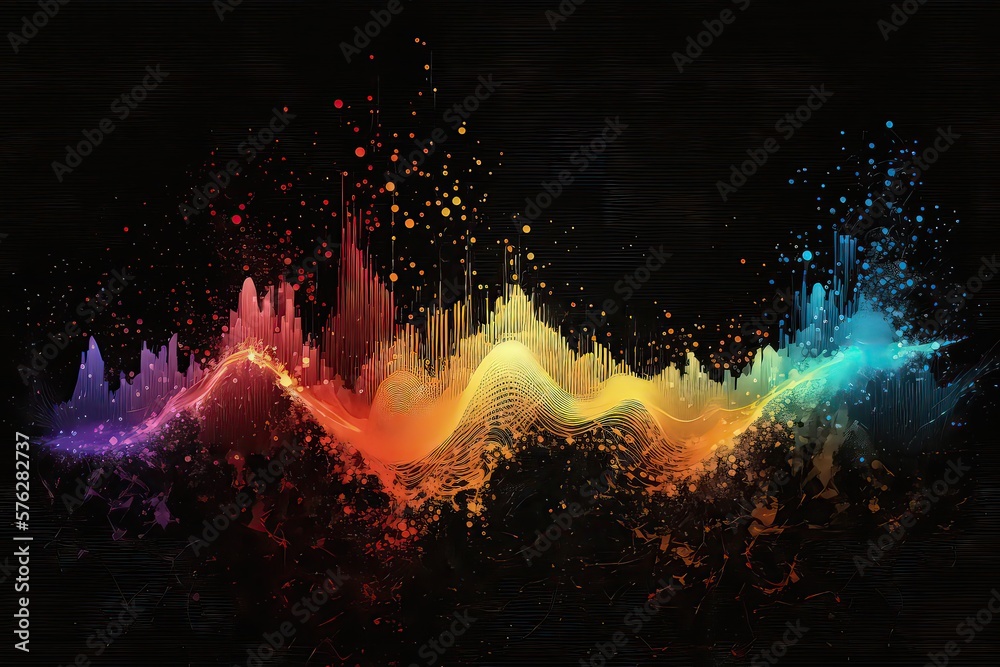 Colorful abstract heartbeat concept on black background. medicine, health, heart, cardiology, frequency, high resolution, art, generative artificial intelligence - obrazy, fototapety, plakaty 