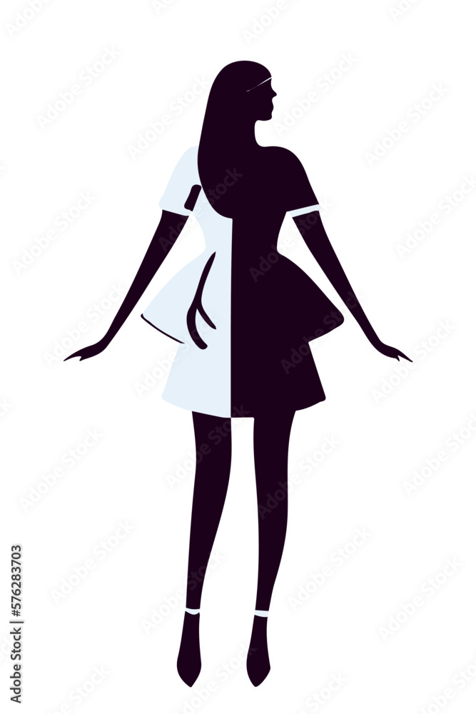 Fashion model. Silhouette of black beautiful woman in blue dress vector illustration. Fashion model. Silhouette of black beautiful woman in blue dress vector illustration.