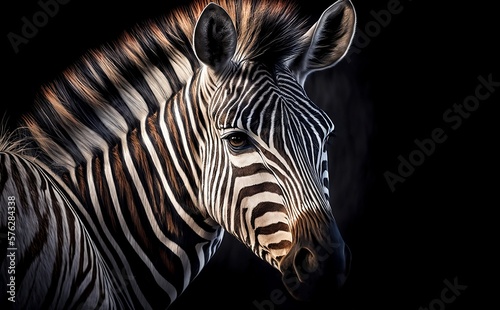 Portrait of a zebra. Generative AI technology.