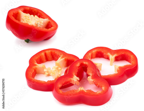 Sliced fresh red paprika pepper on white background