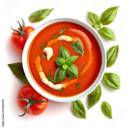 Delicious Tomato Cream Soup in a Bowl. Isolated on a white Background. Generative AI