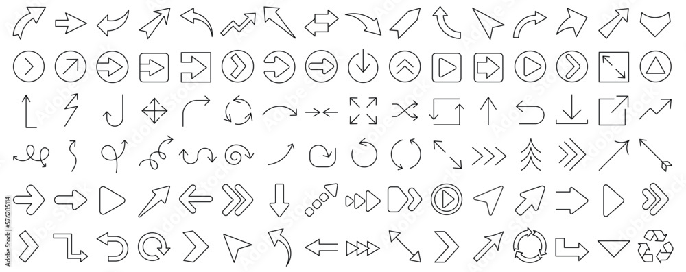 Huge set of line arrows. Arrow and Cursor vector collection. Big set of vector flat arrows. Editable stroke Huge set of line arrows. Arrow and Cursor vector collection. Big set of vector flat arrows. Editable stroke