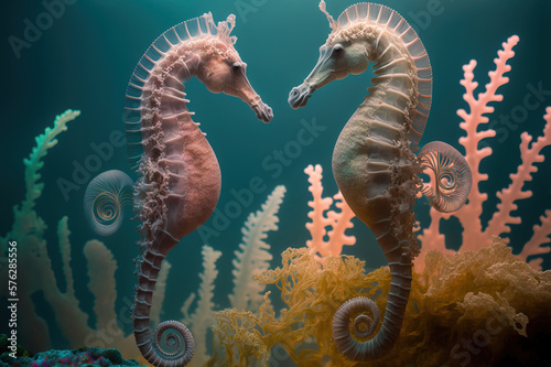 Beautiful Sea horses underwater. Generative AI © Elisabeth Cölfen