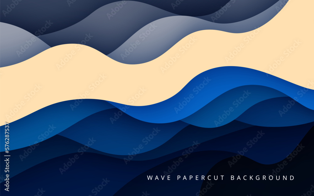Multi layers gray blue texture 3D papercut layers in gradient vector banner. Abstract paper cut art background design for website template. Topography map concept or smooth origami paper cut