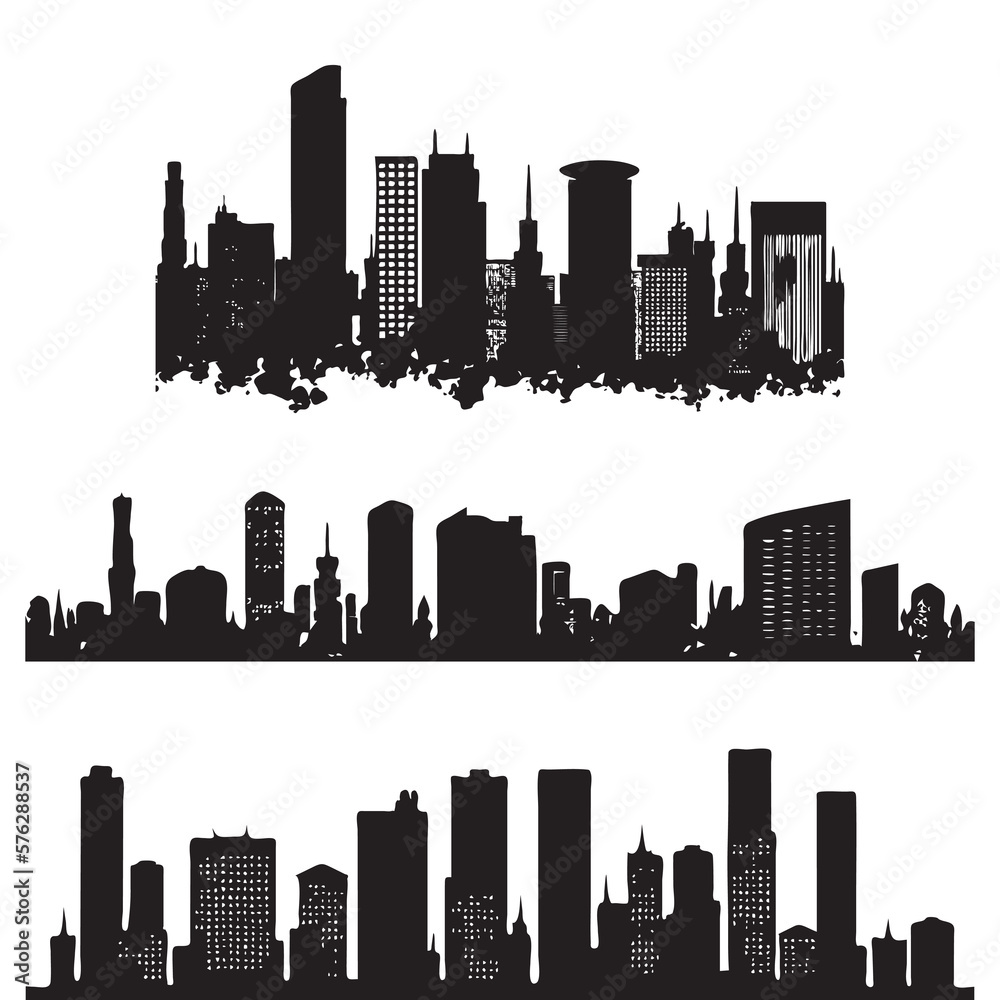 Abstract City Silhouette, Skyline Buildings Icon, Panoramic Downtown Landscape, City Silhouette Vector Illustration