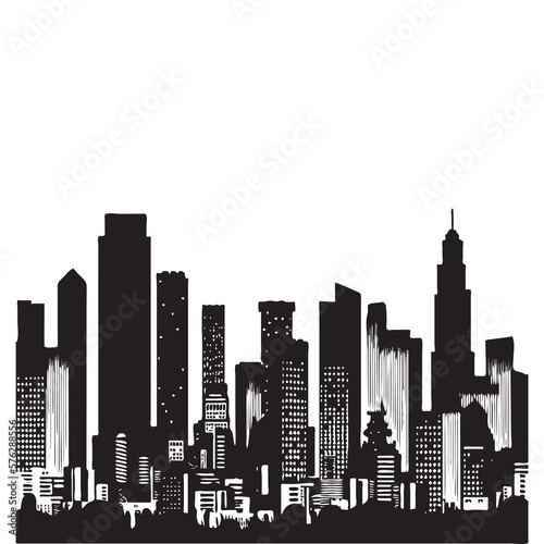 Abstract City Silhouette, Skyline Buildings Icon, Panoramic Downtown Landscape, City Silhouette Vector Illustration